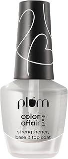 Plum Glossy Finish Color Affair 3-in-1 Strengthener Base & Top Coat | 7-Free Formula with AHA & Avocado Oil | 100% Vegan & Cruelty-Free Nail Care | 11ml
