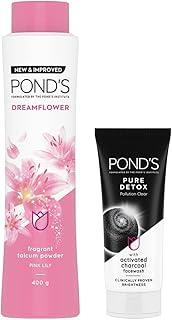 Pond's Pure White Anti Pollution With Activated Charcoal Facewash, 100g And POND'S Dreamflower Fragrant Talcum Powder, Pink Lily, 400 g
