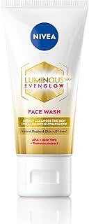 NIVEA Luminous Even Glow Face wash with an oil free formula, infused with AHA, Aloe vera, Guarana Extracts, Deeply cleanses, for Normal & Sensitive Skin, For Women & Men | 50ml