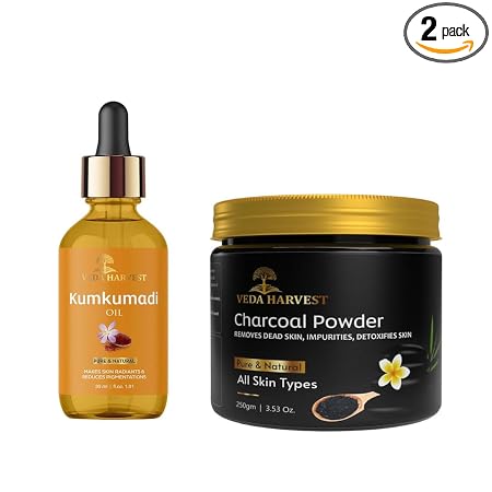 Veda Harvest kumkumadi oil and Activated Charcoal powder | 2GMS
