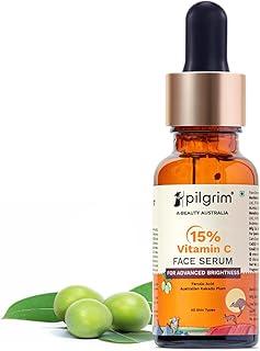 Pilgrim 15% Vitamin C Serum 20ml For Glowing Skin | Advanced Formulation With Ferulic Acid & Vitamin E |Reduces Dark Spots, Pigmentation |For All, Oily, Combination, Normal Skin |Men, Women