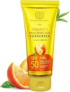 Khadi Natural Vitamin C + Hyaluronic Acid Sunscreen Aqua Gel Spf 50 Pa+++ For All Skin Types | Light Weight Formula | Provides Hydration | Non Sticky | No White Cast | 100Gm, 1 Count