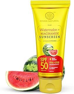 Khadi Natural Watermelon & Niacinamide Sunscreen Gel | SPF 50 PA+++ | Oil-Free, Lightweight, No White Cast | No Chemicals | For all skin types | 100 gm