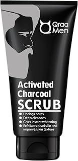 Qraa Men Activated Bamboo Charcoal Scrub with Essential Oils | For deep cleansing & Glowing Skin | Anti Acne & Blackhead Remover | 100gm
