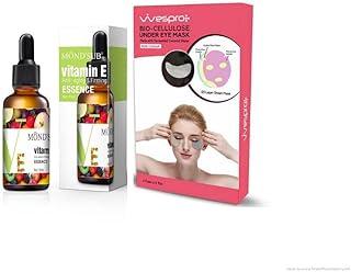 Mond'sub Vitamin E Serum for face with Hyaluronic Acid for Anti-aging & Reducing Wrinkles - 30ml with FREE Wespro Bio-Cellulose Under Eye Mask made with Fermented Coconut Water - Pack of 5