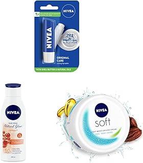 NIVEA Lip Balm, Original Care, 4.8g & NIVEA Body Lotion, Extra Whitening Cell Repair, SPF 15 & 50x Vitamin C, 200 ml & NIVEA Soft Light Moisturizer Cream, 100 ml