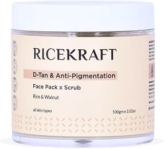 RiceKraft Twin Action De Tan Face Pack plus scrub with Rice and walnut for Tan removal, Glowing and Exfoliating skin | Face mask for Korean Glass glow | All Skin Types, For Men and Women - 100 gm