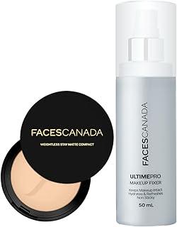 FACES CANADA Lightweight Matte Base Combo - Weightless Stay Matte Compact Powder - Natural 02 (9 gm) + Ultime Pro Makeup Fixer (50 ml) | Long Lasting Makeup Setting Spray | Hides Imperfections | Flawless Finish