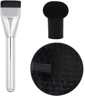 Facejewel 1pcs Professional Silvery Foundation Brushes Soft Application for Flawless Makeup With Mushroom Puff & Makeup Remover Puff
