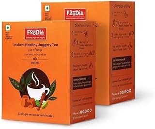 FOODIA Jaggery Premix (Pack of 22 Sachets) Masala Chai, Pack of 2 | Instant | Premix | Masala | Masala Chai | Authentic Indian Chai with Assam Tea, Natural Jaggery & Spices