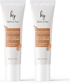 Herbs and Pure CC+ Cream SPF30PA+++ with Vitamin E, Instant Spot Coverage, Light Makeup Glow, Tinted Moisturizer, Lightweight, Natural Coverage, Long Lasting, Evens Skin Tone, 50ml, Pack of 2