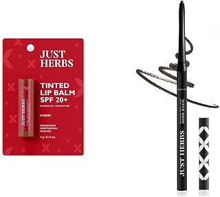 Just Herbs Tinted Lip Balm 4 g (Cherry) & Just Herbs Retractable 2 in 1 Herbal Eyeliner + Kajal - Black 0.3g Combo