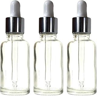 VOW 30ML Transperant Empty Glass Dropper Bottles, Silver Sleeve, White Rubber Teat, Leakproof, Travel For Oil, Perfume, Serum, Cosmetic_Pack of 3