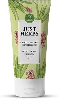 Just Herbs Smooth & Shine Conditioner | Aloe Vera, Almond & 14 Herbs | 2X Shiny & Smoother Hair | Controls Frizz