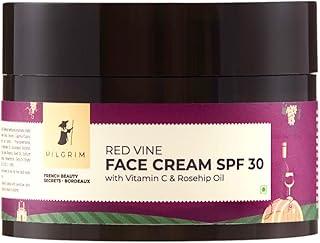 PILGRIM French Red Vine Face Cream with SPF 30 Sunscreen, Rosehip Oil & Vit C For Anti Ageing, Sun Protection PA+++, Daily Use, Dry, Oily, Combination Skin, Men & Women, 50g