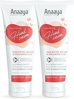 Anaaya Nourishing Hand Cream |Gracious Jasmine | Shea Butter & Cocoa Butter with Argan Oil & Hyaluronic | Non-greasy & Non Sticky | Soft & Moisturizing | Vegan & Paraben Free (50g x 2)