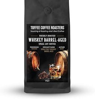 Toffee Coffee Roasters | Single Malt Whiskey Barrel Aged Coffee | 100% Arabica | Medium Dark Roast | Grounded Coffee Notes: Fine Malt and Green Apple | Grind: Whole Beans| Freshly Roasted | 250 gm