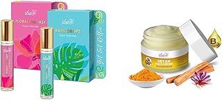 Iba Rain Drops - Floral Fantasy Pure Perfume Combo L Alcohol Free, Long Lasting L Halal Certified & Vegan - Women, 10 Ubtan Face Cream, 50g with Turmeric, Sandalwood & Saffron For Brightens Skins