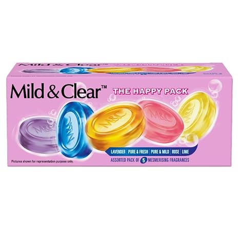 The Happy Pack Mild n clear Pure Glycerine Bathing Soap, Assorted Pack of 5 Fragrances, La