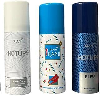 RIAN Deodorant Body Spray Pocket 40ml x 3 Combo (Silver Code, Irani, Bleu)