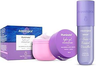 Aqualogica VANILLA MIST & ILLUMINATE MOISTURIZER DUO|Refresh+ Sun Kissed Vanilla Perfume Body Mist (150 ml) + Illuminate + Hydra Gel Moisturizer|Dessert-Inspired Body Mist|24-Hour Hydration |Adds Glow
