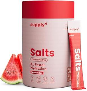 Supply6 Salts | Electrolyte Mix | Zero Added Sugar | Sodium, Potassium, Magnesium, Zinc & Fiber | Keto Friendly, Vegan Friendly, No Preservatives (18 Servings, Watermelon),Powder