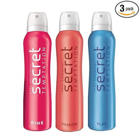 Secret Temptation Passion, Play and Pink Deodorant Combo for Women, Pack of 3 (150ml each)