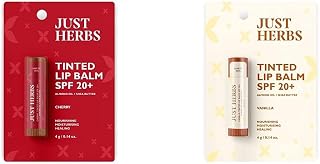 Just Herbs Tinted Lip Balm for Men and Women with SPF 20+ for Dark Lips to Lighten 4 g (Cherry) & Just Herbs Tinted Lip Ba (Pack of 2)