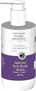 Dermistry 1% Salicylic Acid Back Acne Exfoliating Scrub Body Wash with Neem Apple Cider Niacinamide Zinc Removes Excess Oil Backne Scars Open Pores for Oily Acne Prone Skin Men Women Boys Girls 200ml