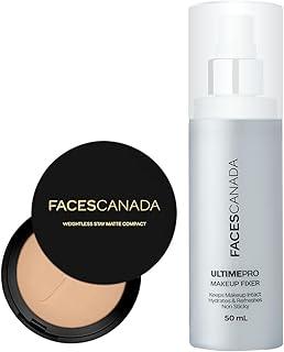 FACES CANADA Lightweight Matte Finish Combo - Weightless Stay Matte Compact Powder - Beige 03 (9 gm) + Ultime Pro Makeup Fixer (50 ml) | Long Lasting Makeup Setting Spray | Hides Imperfections | Flawless Finish