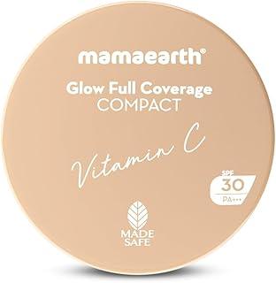 Mamaearth Glow Full Coverage Compact For All Skin Types Spf 30 For Up To 3X Instant Glow-9 G Even Toned Complexion Mattifying Up To 16-Hour Oil Control & Sweat-Resistant (Creme Glow),Cream