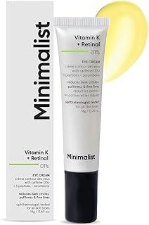 Minimalist Vitamin K + Retinal 01% Under Eye Cream | Reduces Dark Circles, Wrinkles & Fine Lines | With Caffeine for Puffiness | For Women & Men | 14 gm