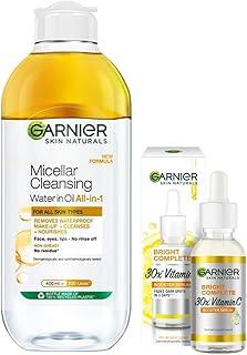 Garnier Bright Complete VITAMIN C Booster Face Serum, 30ml & Garnier Skin Naturals, Micellar Oil-Infused Cleansing Water, 400ml