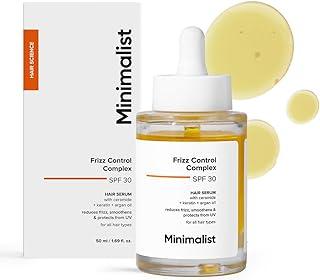 Minimalist Anti-Frizz Hair Serum SPF 30 With Keratin, Argan Oil & Ceramides for Dry Hair | Heat Protection Serum, Smoothens & Protects From UV | Lightweight | Leave In For Women & Men | 50 ml