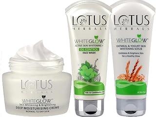 Lotus Herbals Whiteglow Deep Moisturising Cream 60g, Oil Control Face Wash 100g, Oatmeal Scrub 100g, Set of 3