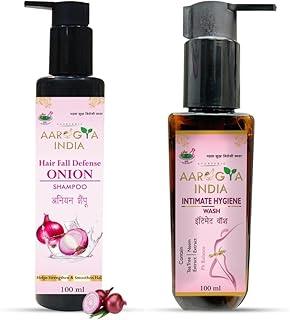 Aarogya India Onion Shampoo for Hair Fall Control & Hair Growth SLS & Paraben Free + Intimate Hygiene Wash for Women, Vaginal Wash Restores pH Balanace No itching, Burning COMBO (200ml)