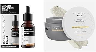 Bare Anatomy Advanced Hair Growth Serum | 3% Redensyl + 4% Anagain + 3% Baicapil + 1% Capilia Longa,for Women & Men | 30mL Scalp Scrub with Natural AHAs, Coconut & Sugar For Women & Men | 250g