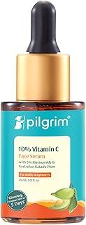 Pilgrim 10% Vitamin C Serum 30ml for Glowing Skin|With 5% Niacinamide, Hyaluronic & Glycolic Acid|Fades Dark Spots, Pigmentation|For All, Oily, Combination, Normal Skin |Beginner Friendly - Men, Women
