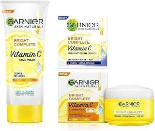 GARNIER Am - Pm Skincare Combo PACK (3 Items in the set) Bright complete vitamin-C Face wash 100g+Night Cream-45g+SPF-40 Serum Ceam-45g