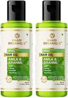 Khadi Organique Amla & Brahmi Hair Oil Ayurvedic Hair Treatment Enriched with Amla for Strength and Brahmi for Scalp Health, Enhancing Shine and Reducing Hair Fall Naturally For All Types Of Hairs - 420 Ml (Pack of 2)