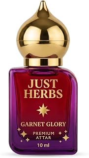 Just Herbs Garnet Glory Premium Attar, 10 ml | Alcohol-Free Formula, 18-Hour Longevity, Oud & Sandalwood Base, Saffron & C