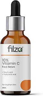 FILZA 10% Vitamin C Face Serum for Glowing Skin with 0.5% Ferulic Acid & Hyaluronic Acid | Reduce Dark Spots, Hyperpigmentation & Uneven Skin Tone | Vitamin C Serum for Men & Women | 30 ml