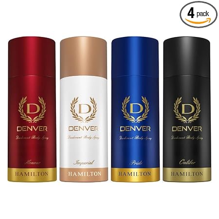 Denver Imperial, Pride, Honour & Caliber Deodorant For Men-150 ML Each, Pack of 4