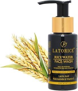 LATORICE Unisex Face Gel Wash With Rice Water Lactic Acid and Vitamin E | Travel-friendly Natural Brightening Glowing Niacinamide Gel Face Cleanser For All Skin Types (50 ml)