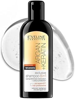 Eveline Cosmetics 150ml Shampoo for Dry and Frizzy Hair with Keratin, for Smooth and Shiny Hair, Highlighted and Damaged Hair, Argan + Keratin Exclusive 8 in 1 -