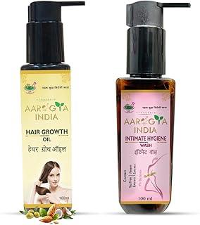 Aarogya India Hair Growth Oil For healthy Pure & Natural Strengthens Hair Men & Women + Intimate Hygiene Wash for Women, Vaginal Wash Restores pH Balanace No itching, Burning COMBO (200ml)
