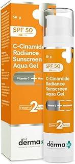 The Derma Co C-Cinamide Sunscreen Aqua Gel SPF 50 PA++++ | With Vitamin C & Niacinamide | Lightweight Texture | No White Cast | For Sun Protection & Glowing Skin | Power of 2 Actives | For Men & Women | 50 g