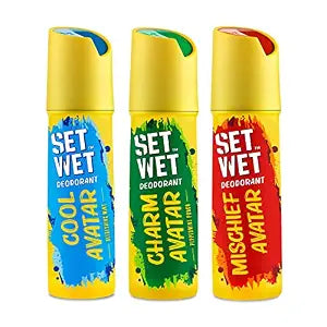 SET WET Deodorant Spray Perfume Cool, Charm & Mischief Avatar for men, 150ml (Pack of 3)