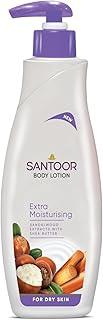 Santoor Perfumed Body Lotion For Extra Moisturising| With Sandalwood Extracts, Shea Butter & Glycerin| For Anti-aging & Even Skin Tone| Non-Greasy Lotion For Dry Skin| 400ml