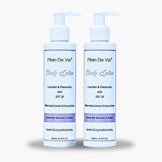 Plein De Vie Body Lotion - Lavender and Chamomile | Dry Skin Moisturizer with SPF 30 | Shea Butter | Vitamin E | Willow Bark | Cocoa Butter | Aromatherapy | UV Protection | Men and Women | 200ml x 2